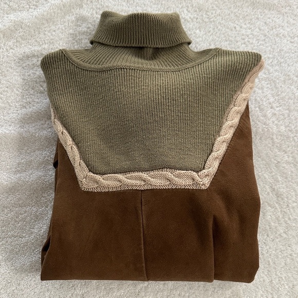 VTG Minarelli Italian Suede/Knit Blend Colorblock Turtleneck Sweater Women's XL - Picture 8 of 8
